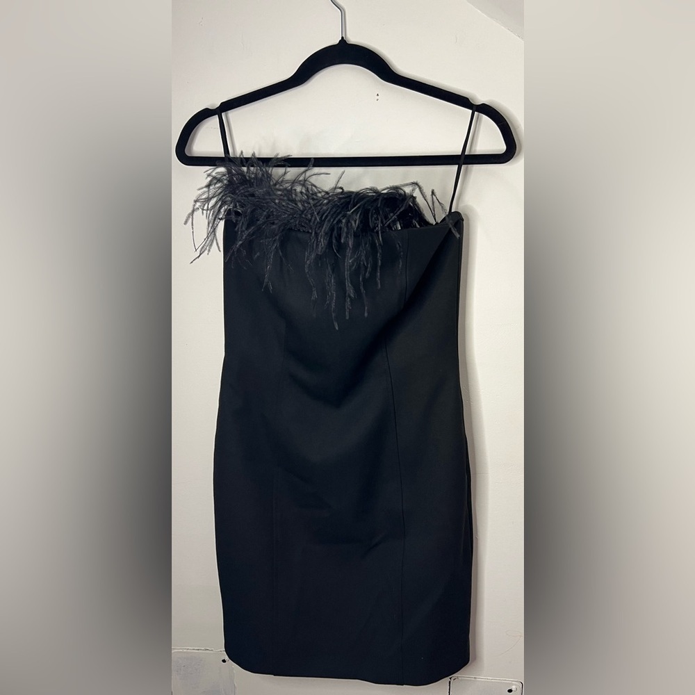 🏷️ Marella Lira Black Strapless Dress Removable Feather Bustier. NWT